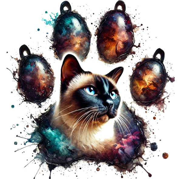 Keramikbecher mit Siamkatze in einer Pfote